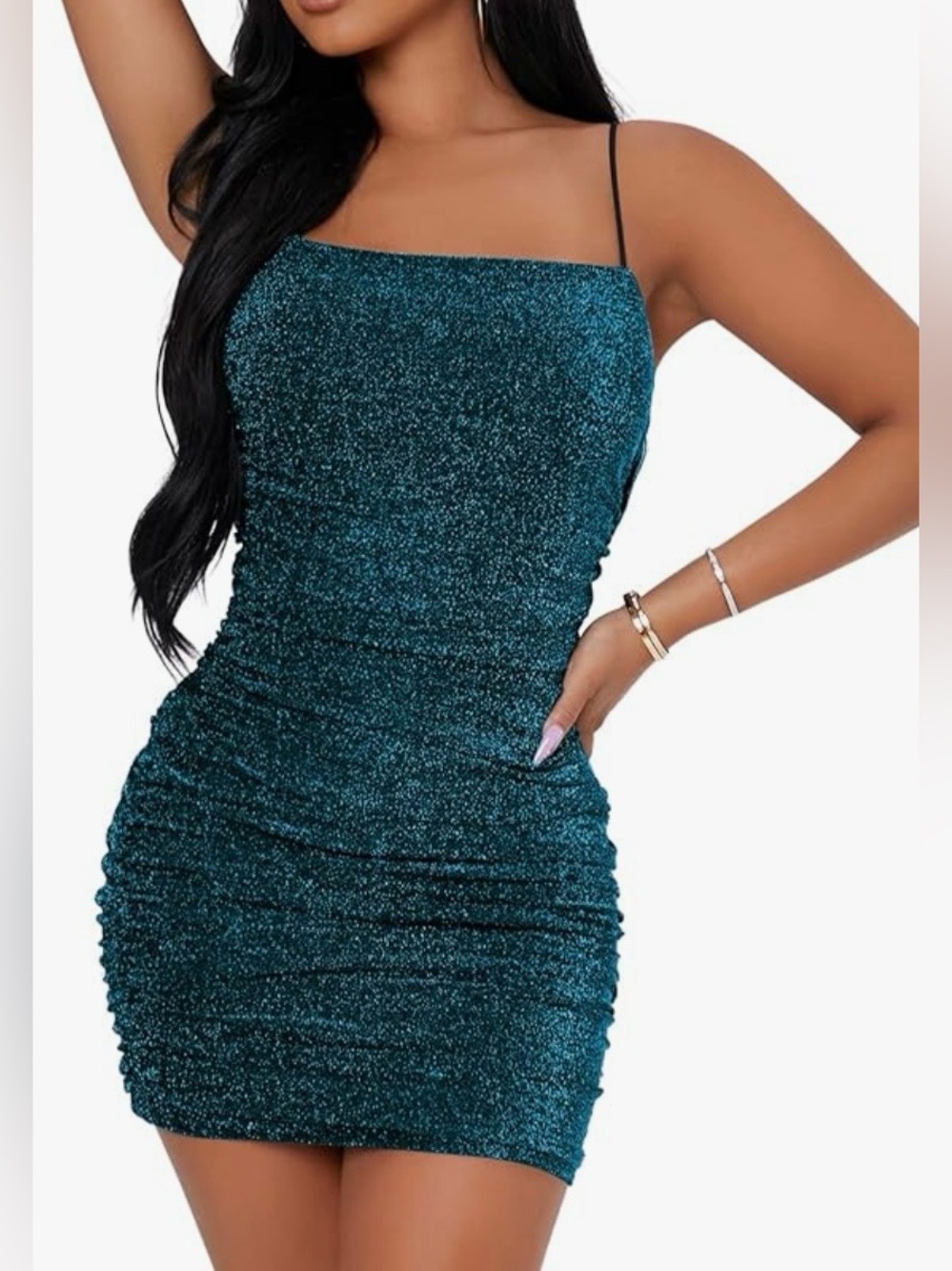 Floerns Women's Glitter Sleeveless Ruched Party Clubwear Bodycon Mini Dress